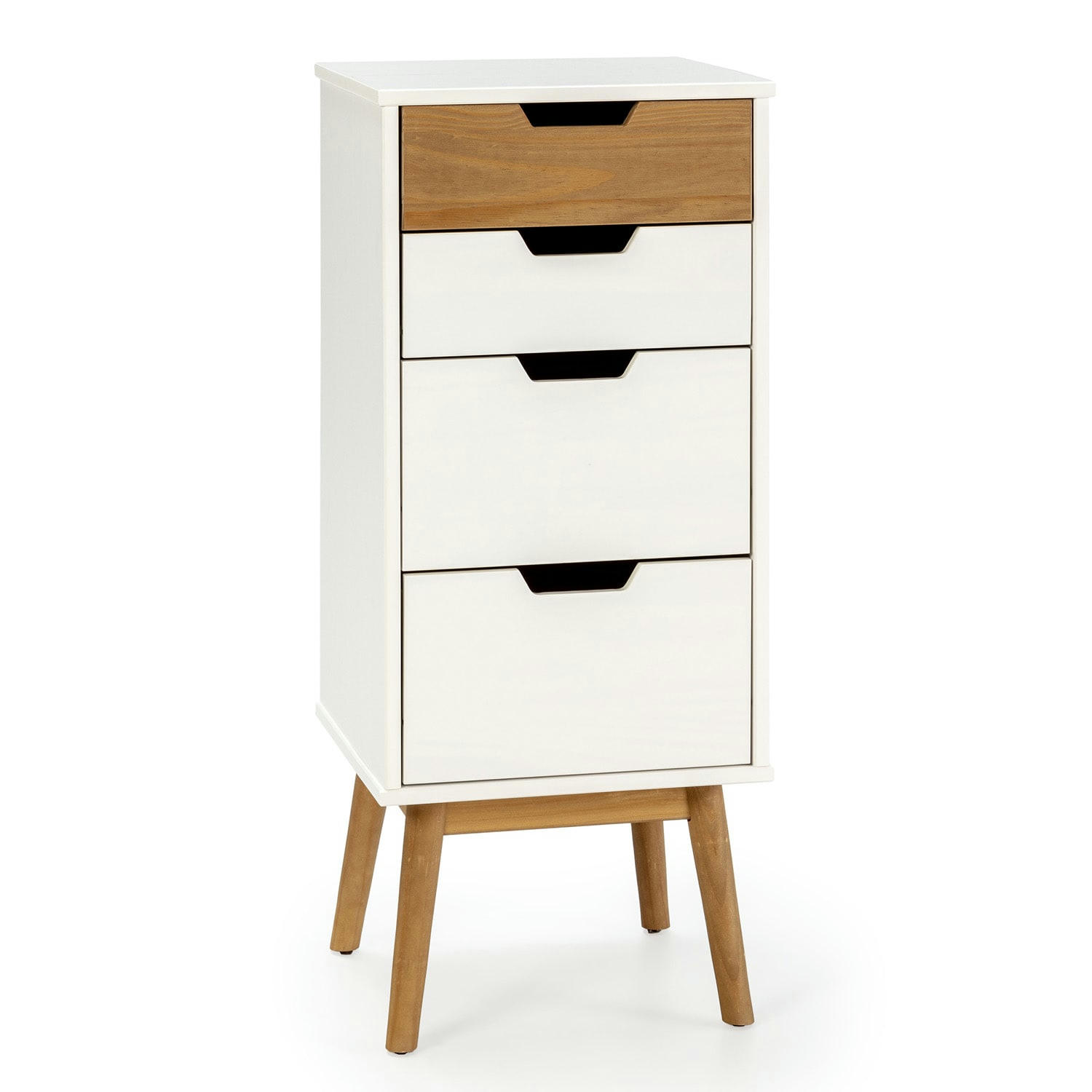 BAKU - Chiffonnier nuit 4 tiroirs blanc/bois, 40 cm longueur