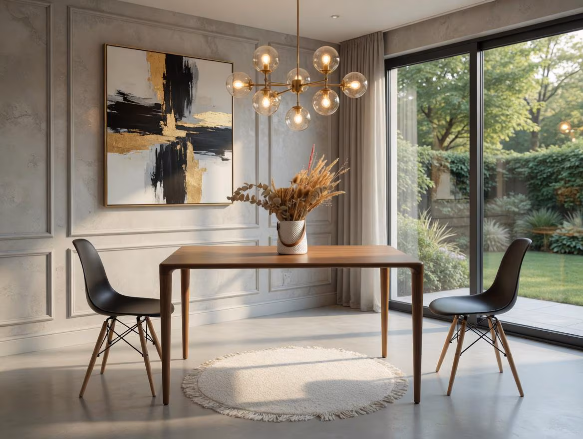 Modern Solid Wood Dining Table – Handmade Scandinavian Dining Table with Walnut Finish