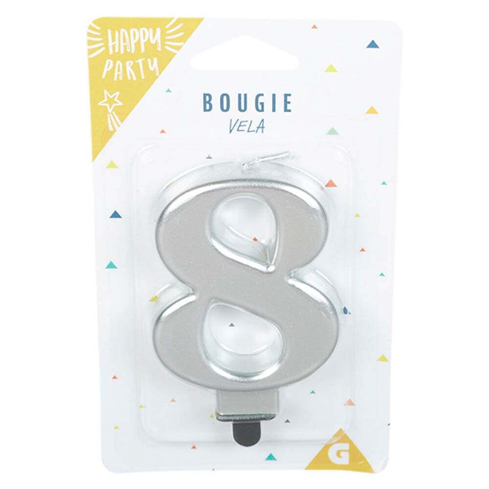 Bougie anniversaire chiffre 8 mat argenté
