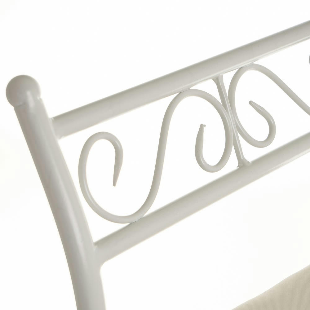 - Banquette en métal blanc et assise rembourrée coton beige 73x30x65.5cm