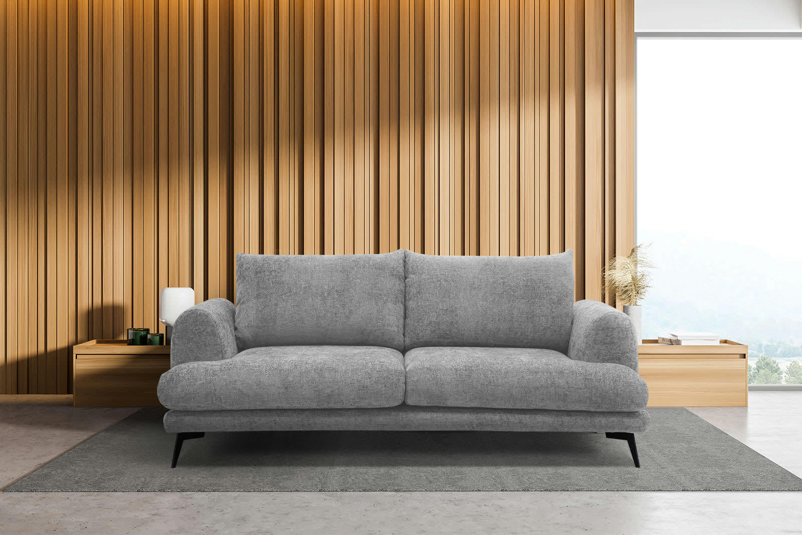 ADRIA - Canapé droit 3 places tissu gris