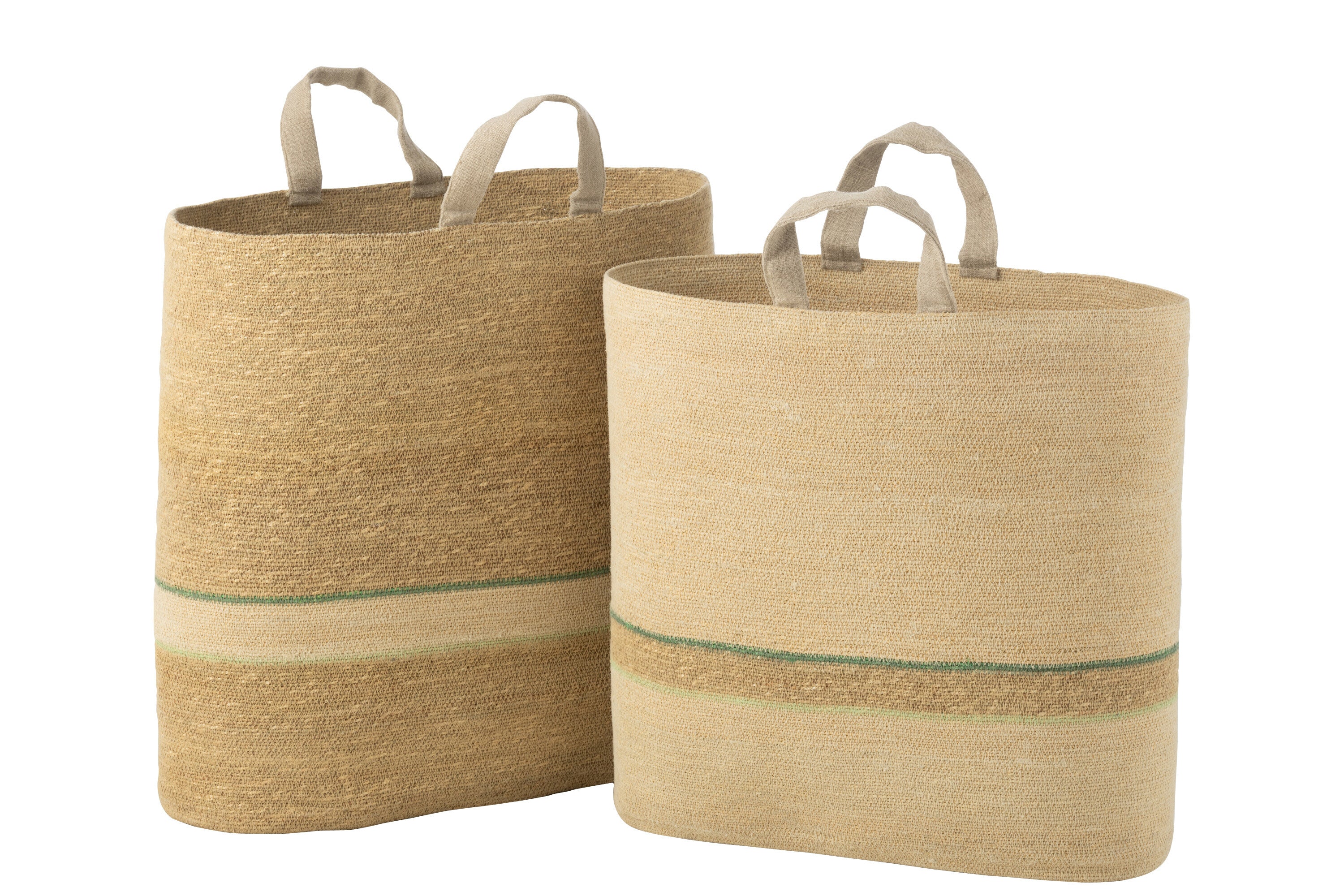 J-Line mand strepen + handvat - naturel groen - 2 stuks
