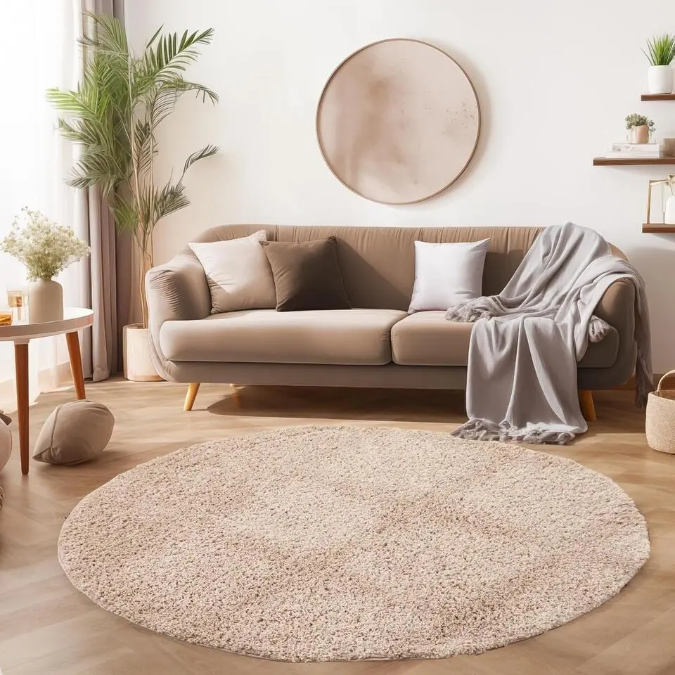 Basic Rond Shaggy vloerkleed Beige Hoogpolig - 160 CM ROND