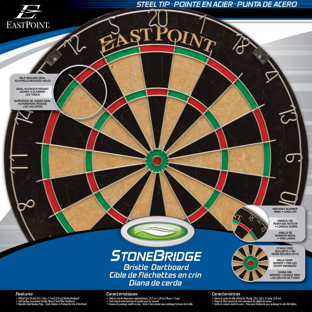 EastPoint Stonebridge Sisal Bristle Dartboard w/ Staple-Free Bullseye, Official Size