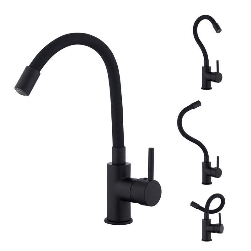 Mitigeur pour évier de cuisine Ilo avec bec articulé à mémoire de forme et vidage noir ROUSSEAU