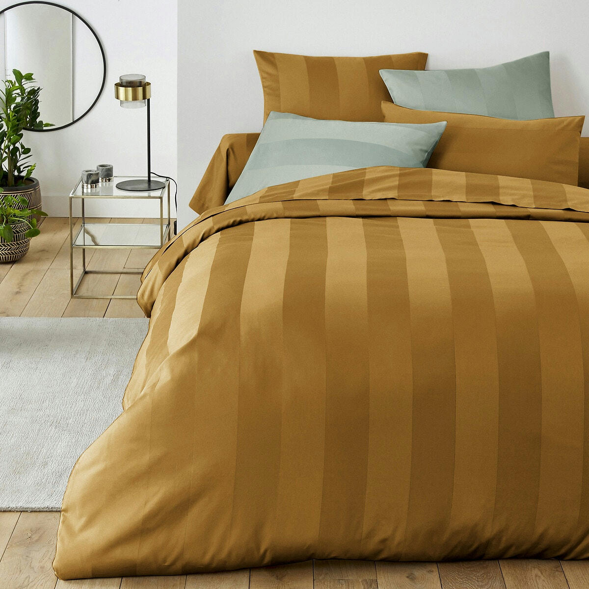 Drap satin de coton larges rayures