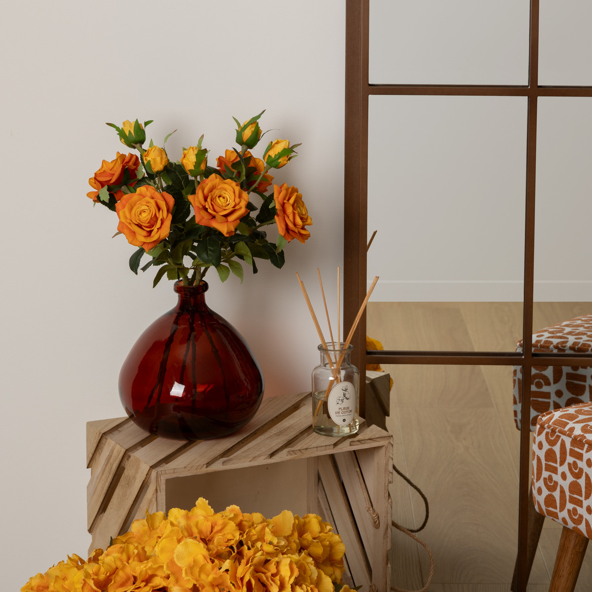 Artificial rose stems Orange, H.48 cm
