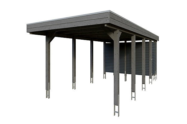 Carport SKAN HOLZ Friesland Hybrid 314x708cm Set 12, avec remise, traitement coloré gris ardoise
