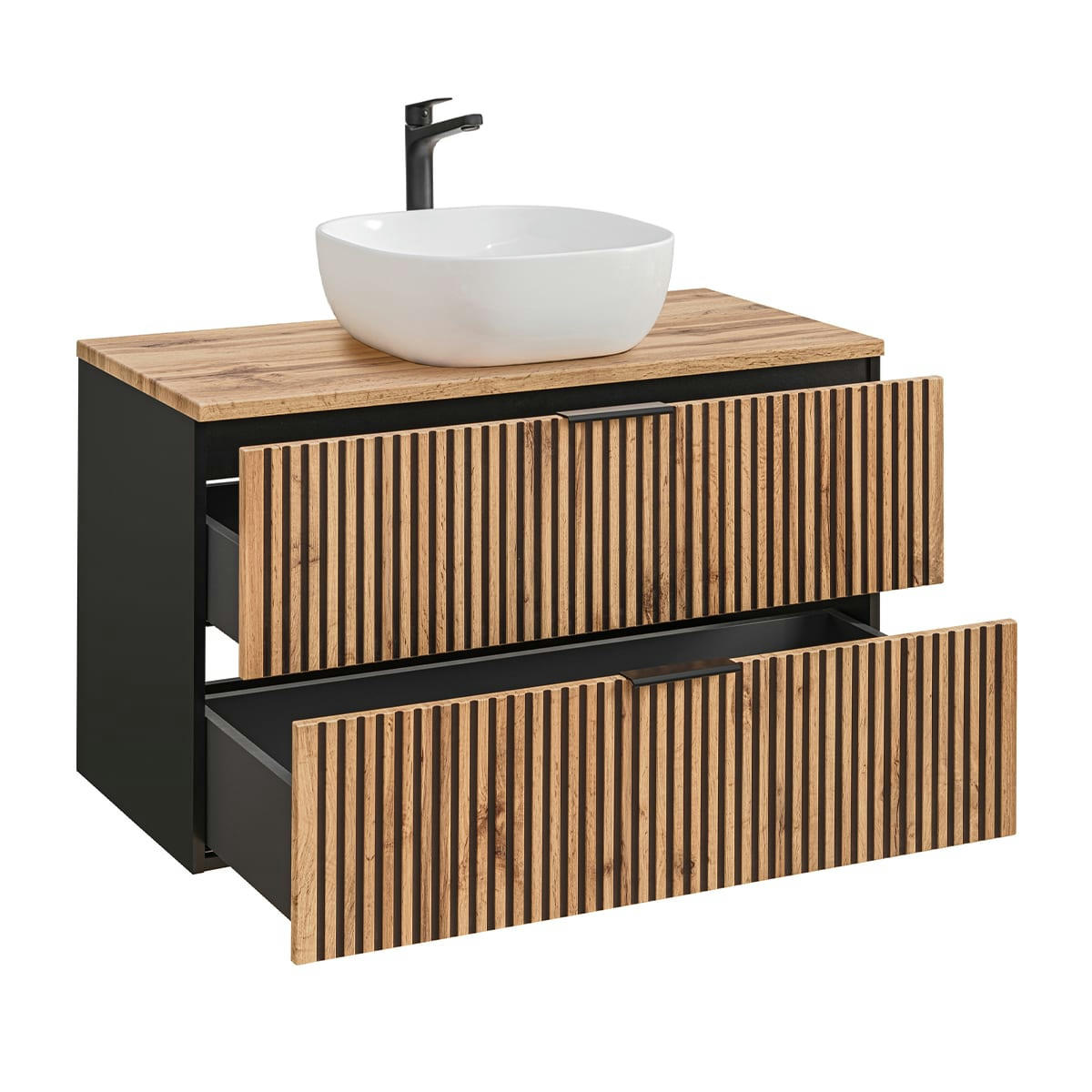 - Meuble simple vasque 100cm naturel et noir