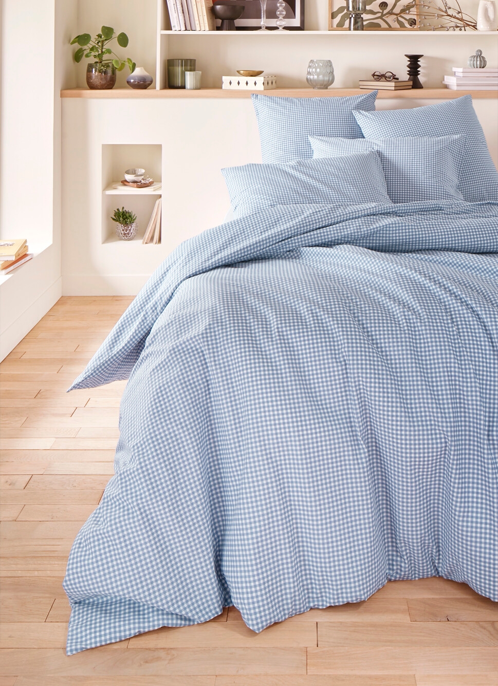 TAIE D'OREILLER EN COTON VICHY BLEU