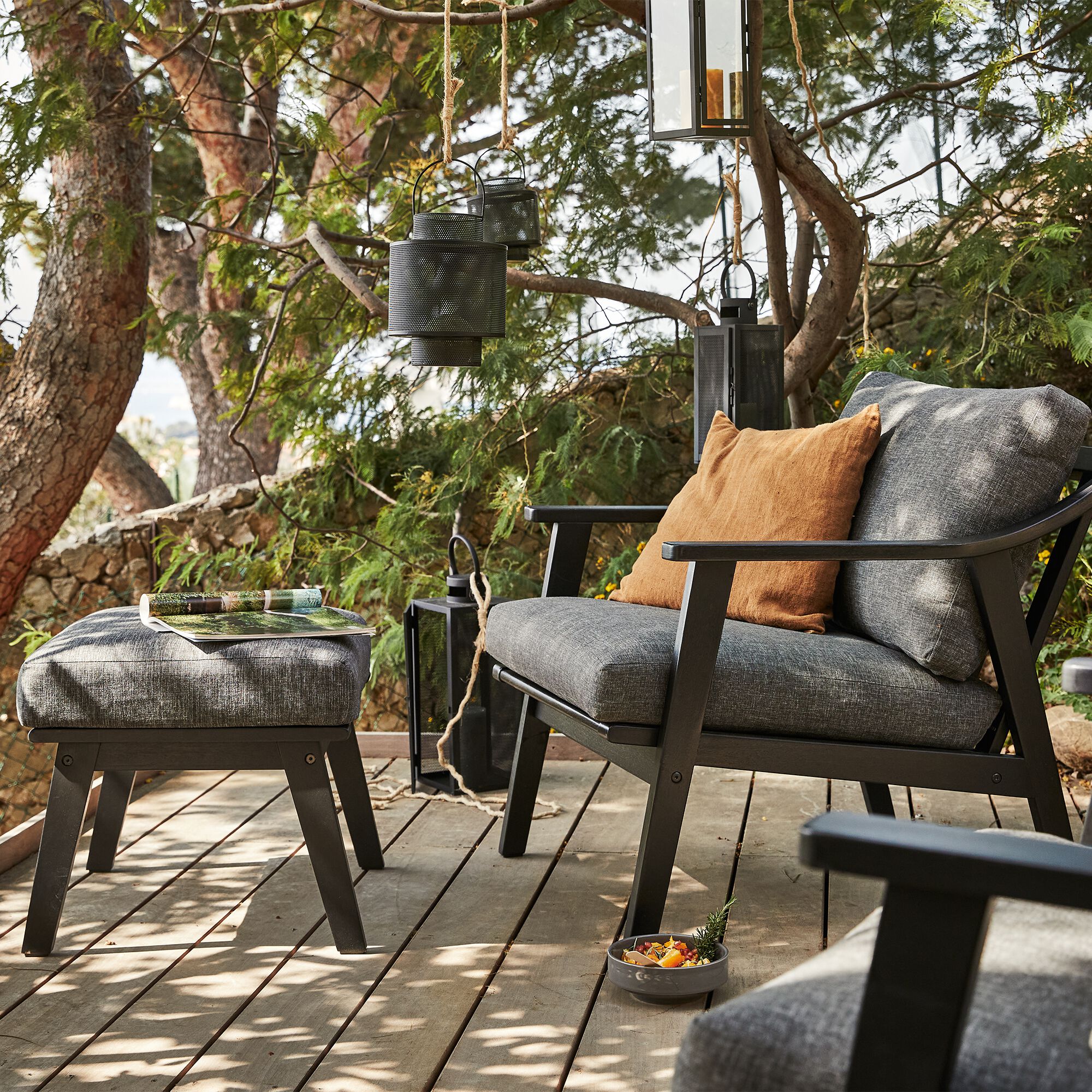 ZEQI - Repose-pieds pour fauteuil en bois d'eucalyptus - noir