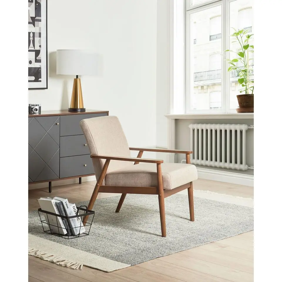 ESRUM - Fauteuil - Beige - Stof/Donker hout