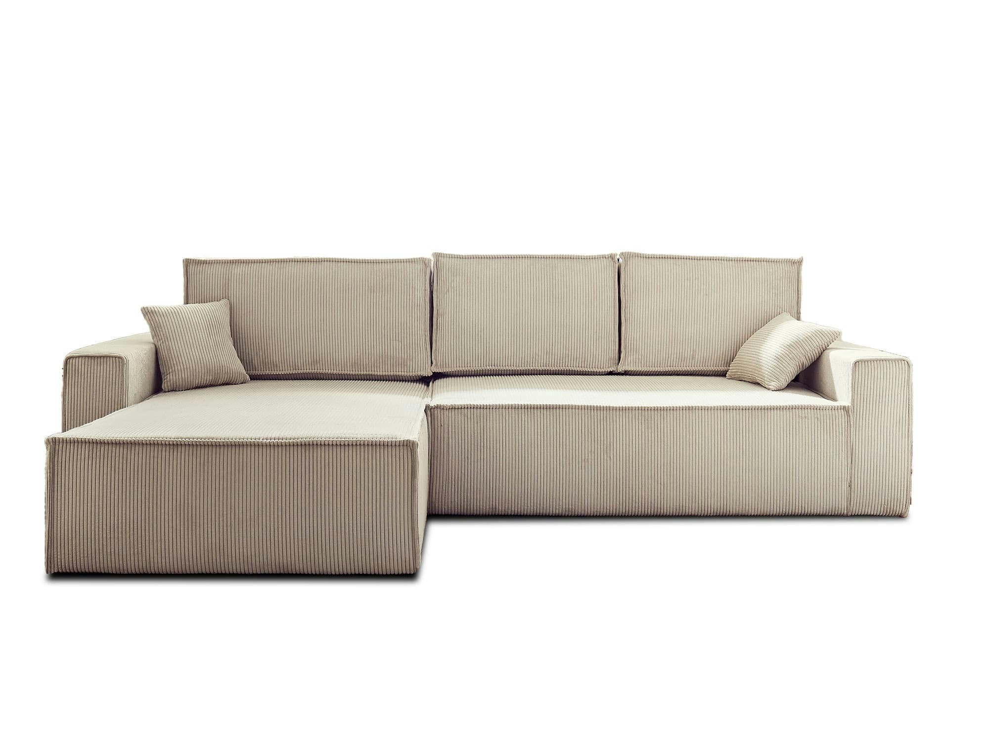 DELLIA - Canapé d'angle réversible convertible 4 places en velours côtelé beige