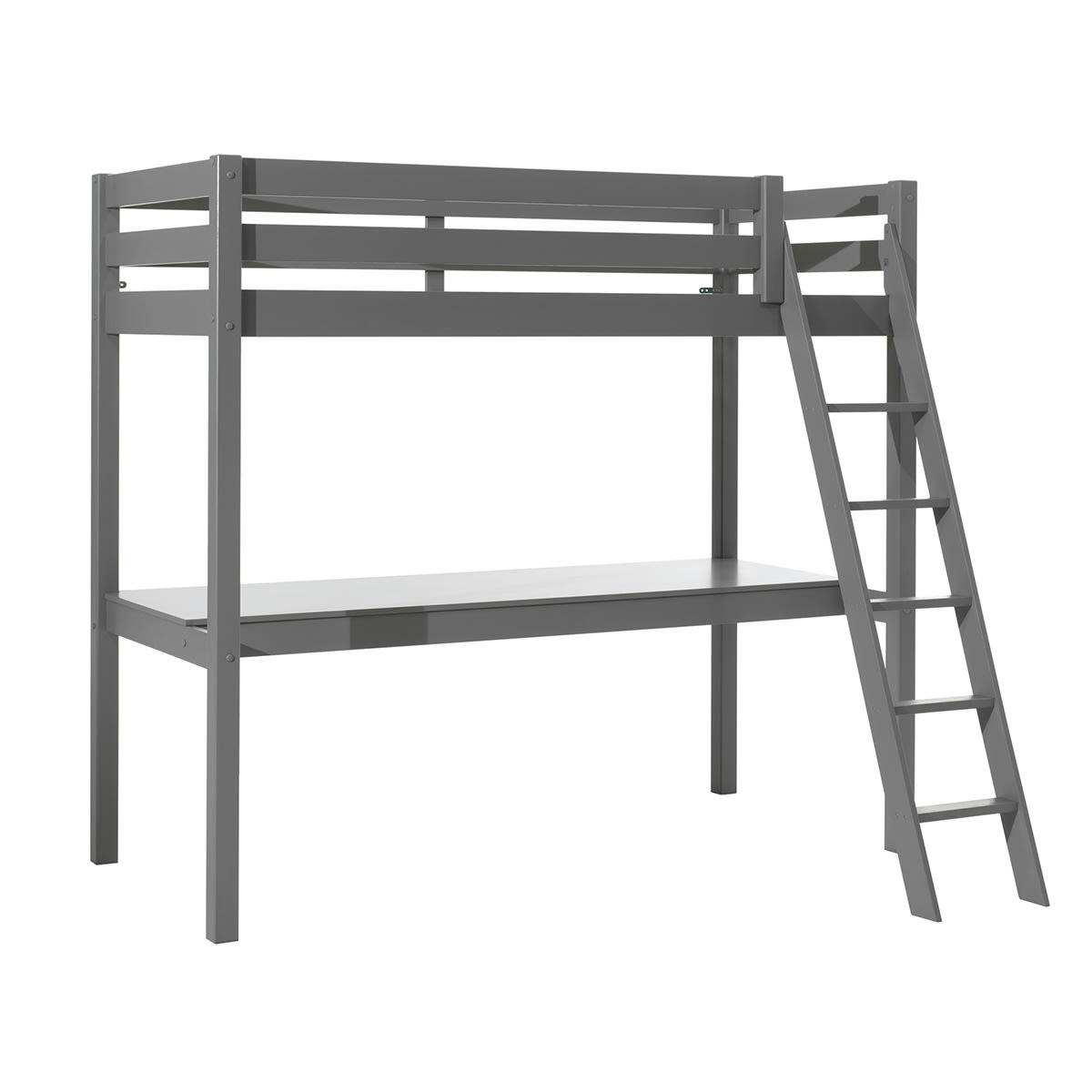 PINO - Lit mezzanine 90x200 sommier inclus bureau gris
