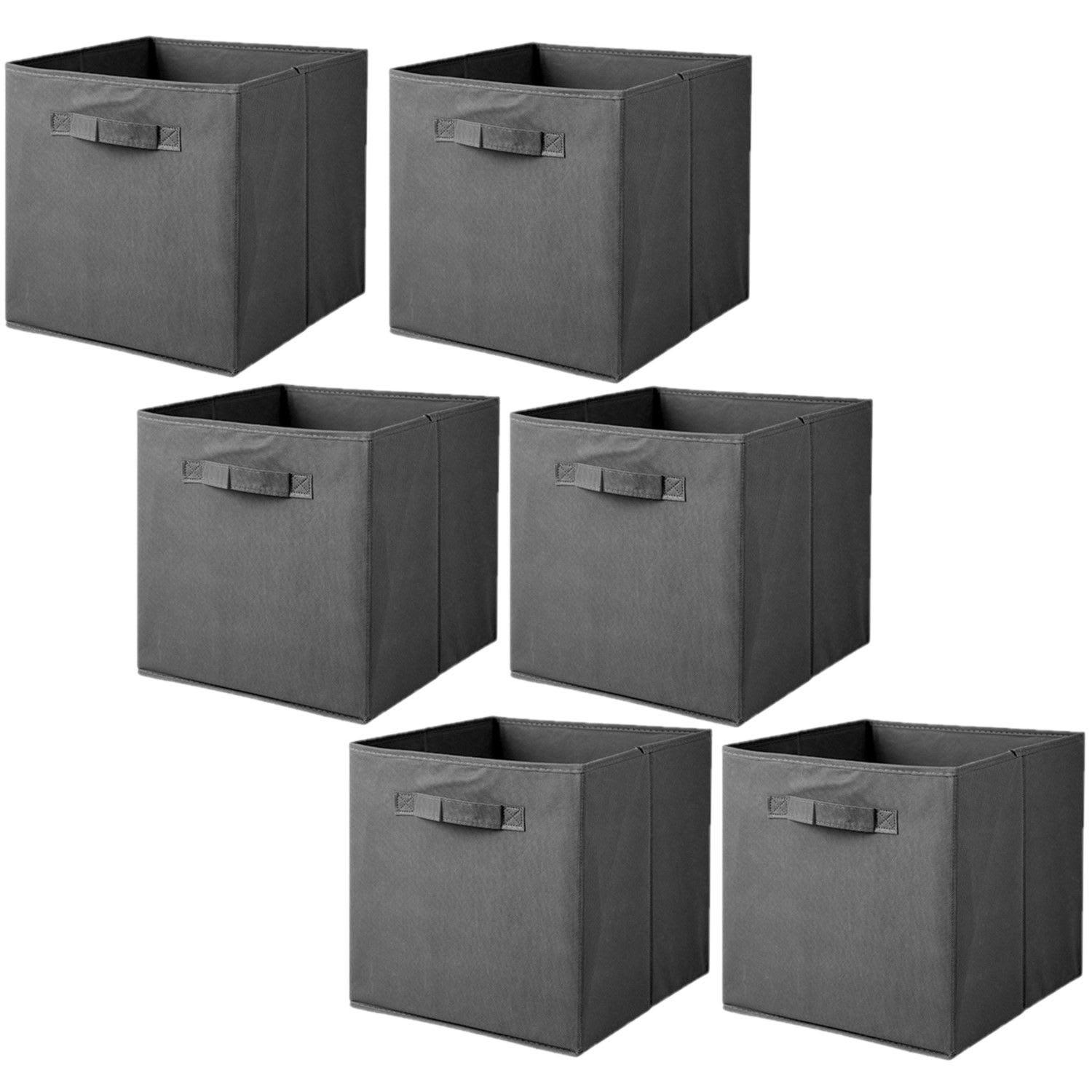 - Lot de 6 cubes de rangement pliables en tissus avec poignée gris foncé