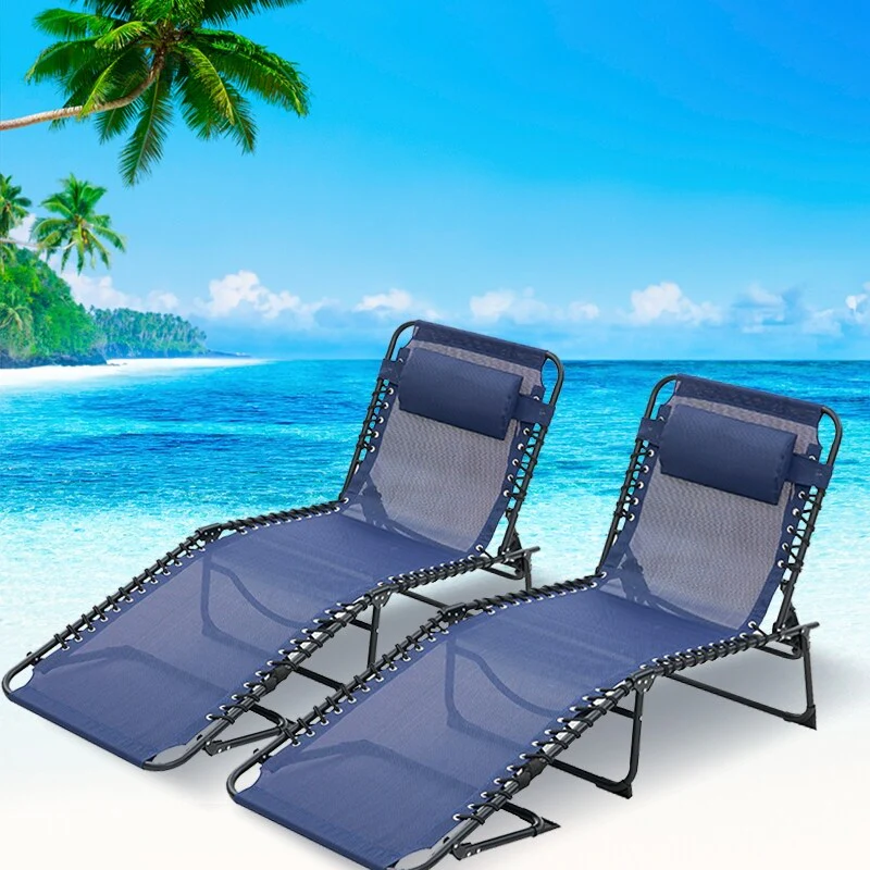 Folding Patio Sun Tanning Chair Set of 2,Outdoor Breathable Mesh Chaise Lounge Chair with 4-Position Reclining Back