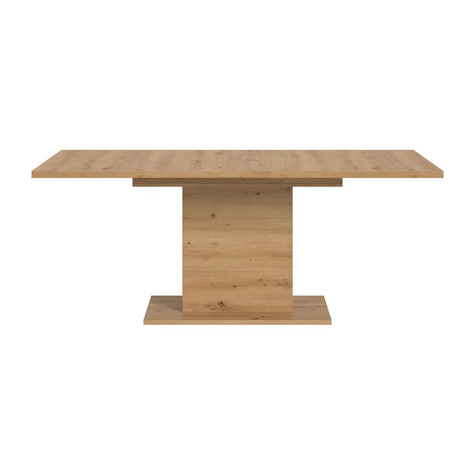 Hioshop Motion eetkamertafel zuilpoot 90x150/190cm incl 1 verlengblad eik