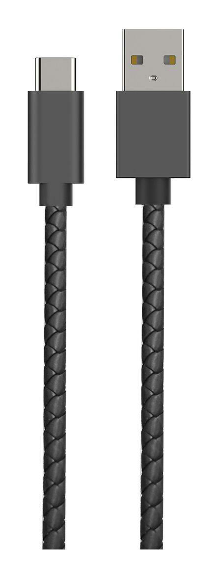 Bluehive Type-C Charger & Sync Cable, Leather, Black, 3-ft
