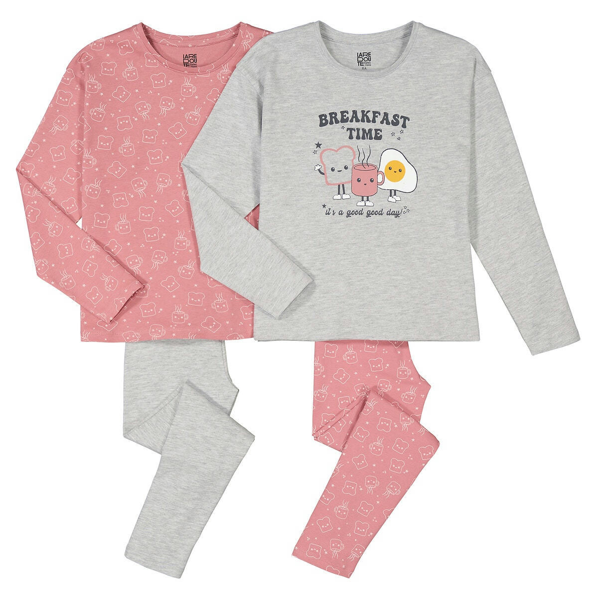Lot de 2 pyjamas en coton imprimé petit déjeuner
