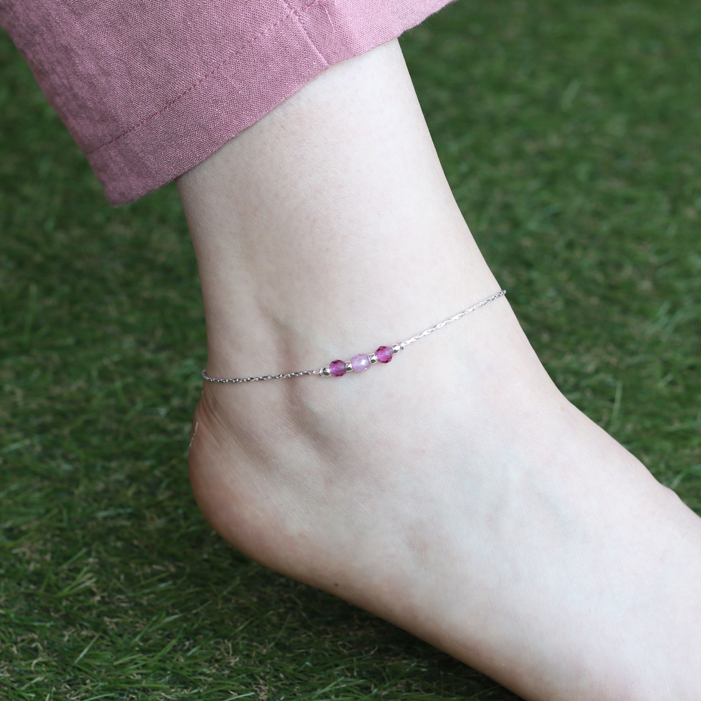 The Colourful Aura Pure Silver Colourful beaded Summer Indie Boho Indian Payal Anklet