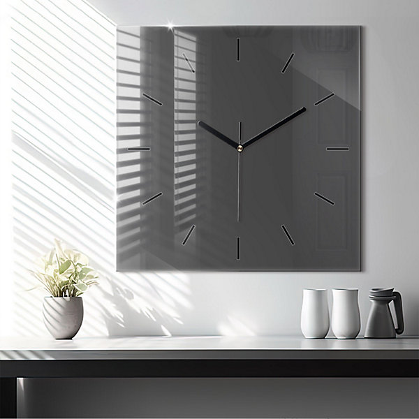 Horloge murale Wallfluent 60x60 cm Aiguilles noires Couleur grise 1 pcs