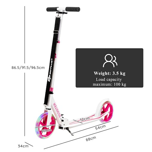 NNECW Folding Kick Push Scooter with Flashing LED Wheels-Pink