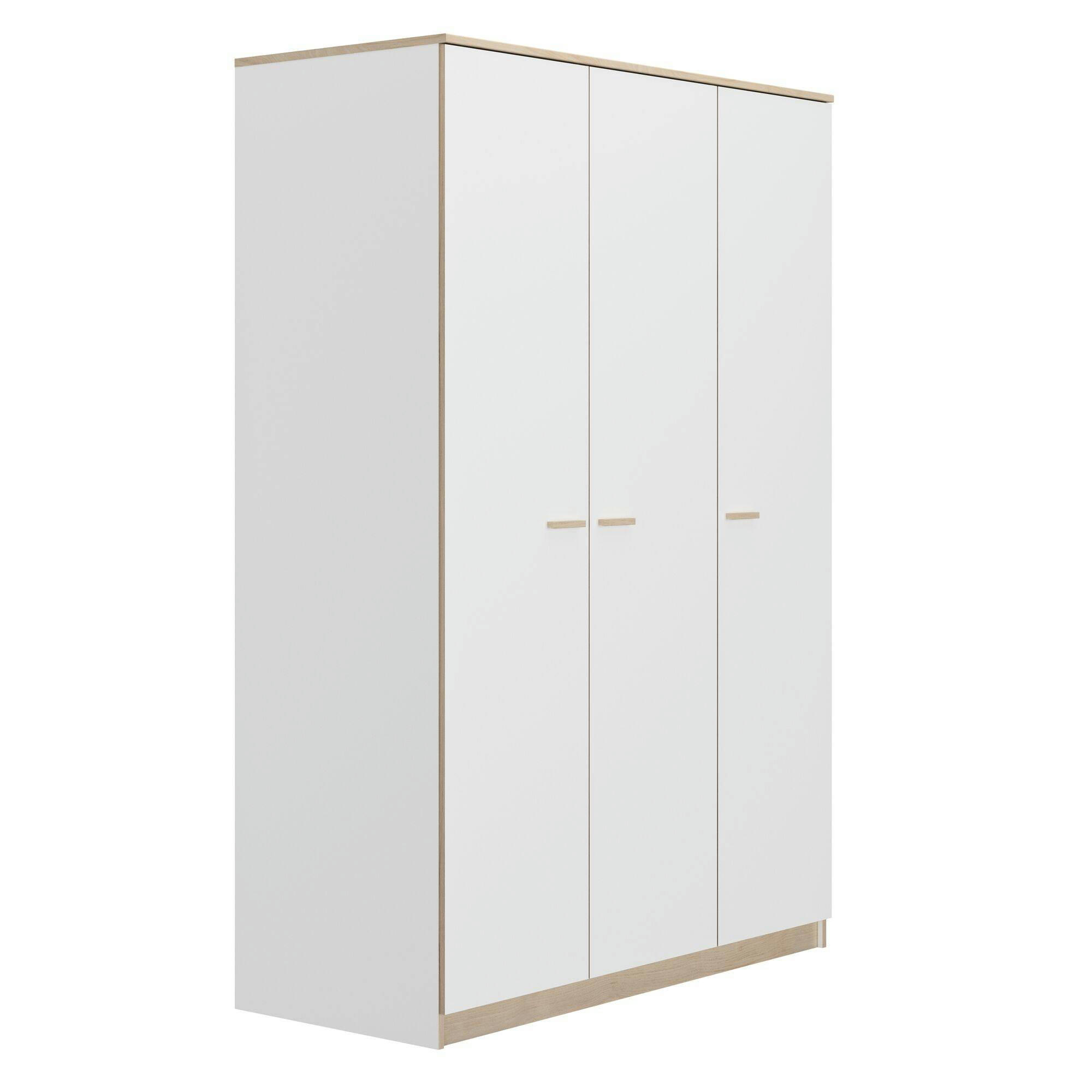 ENORA - Armoire 3 portes effet bois blanc/bois