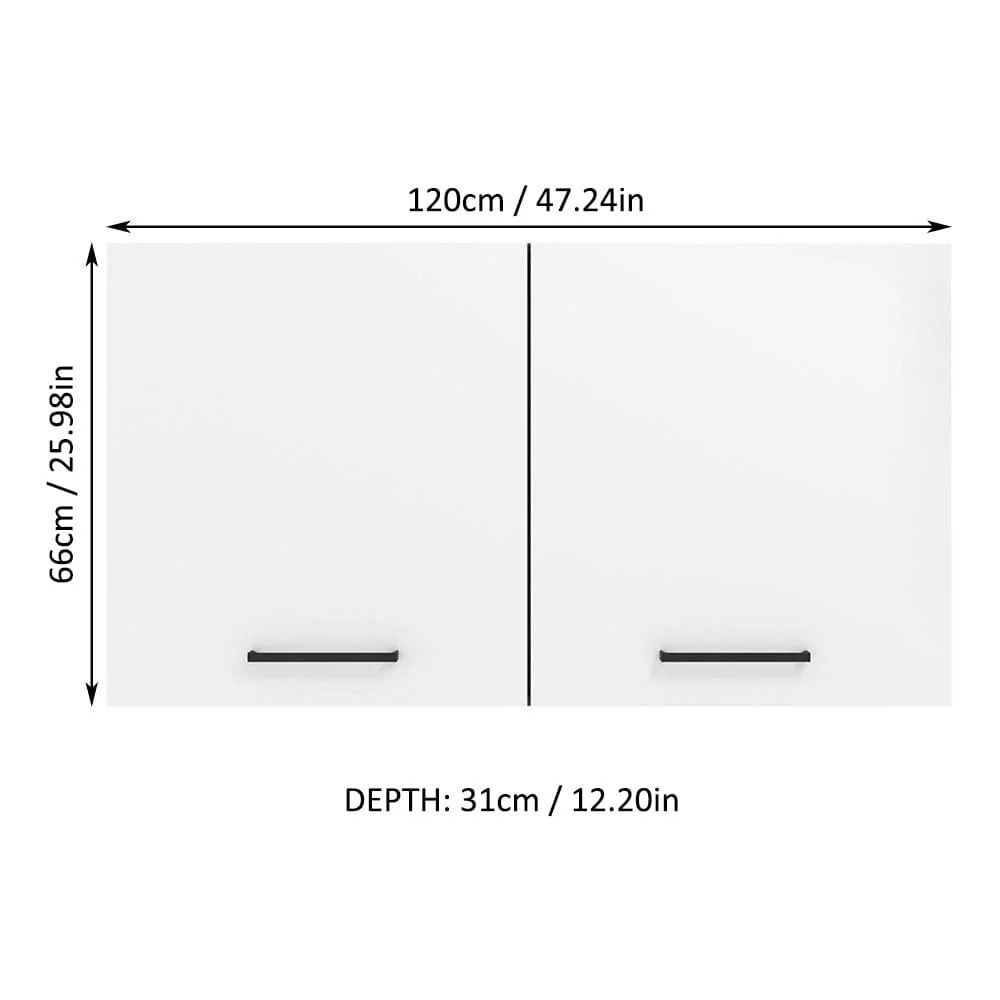 Madesa Hazel Wall Kitchen Storage Cupboard Cabinet with 2 Doors and Shelves 48 In Modern Organization Unit for Pantry - White