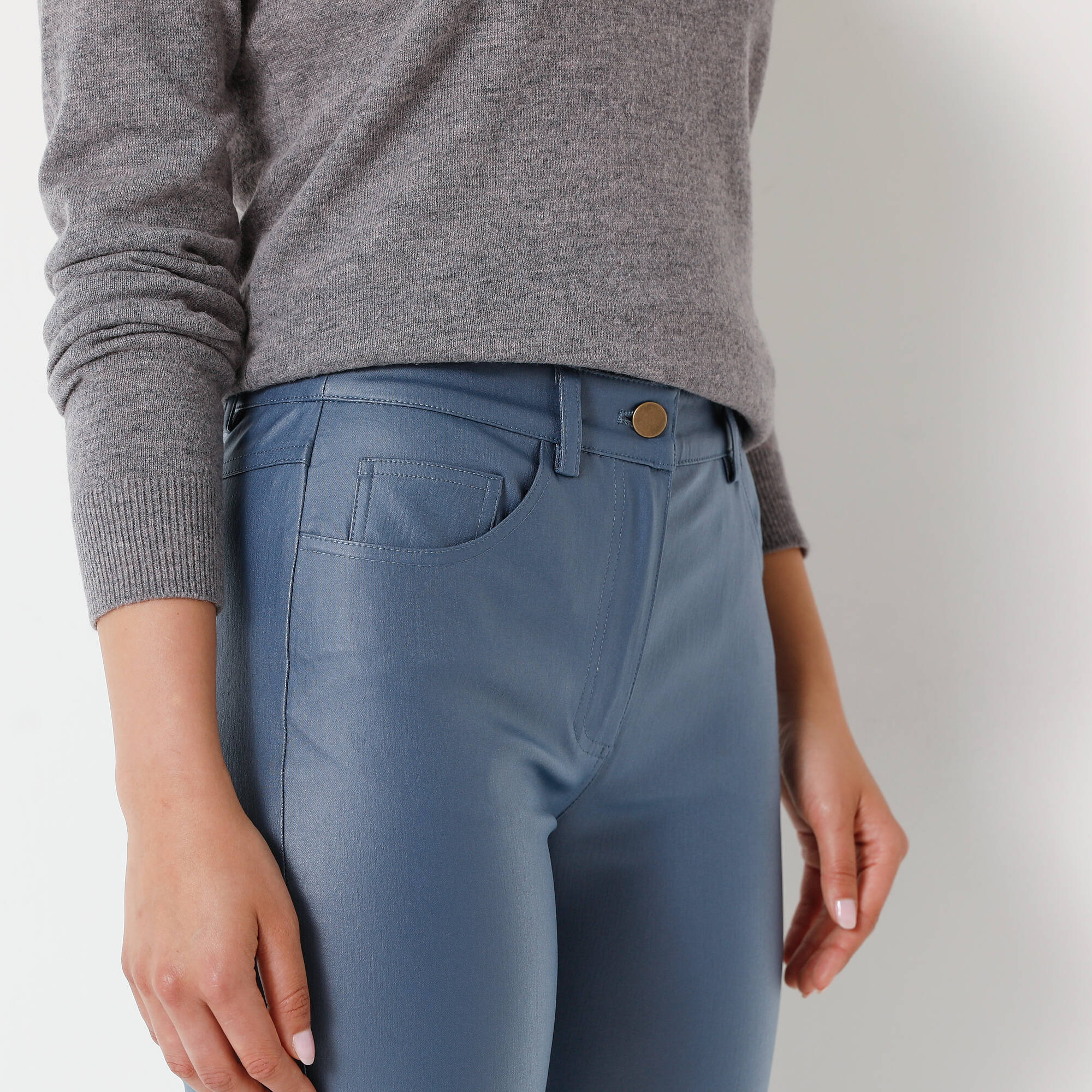 Pantalon droit enduit
