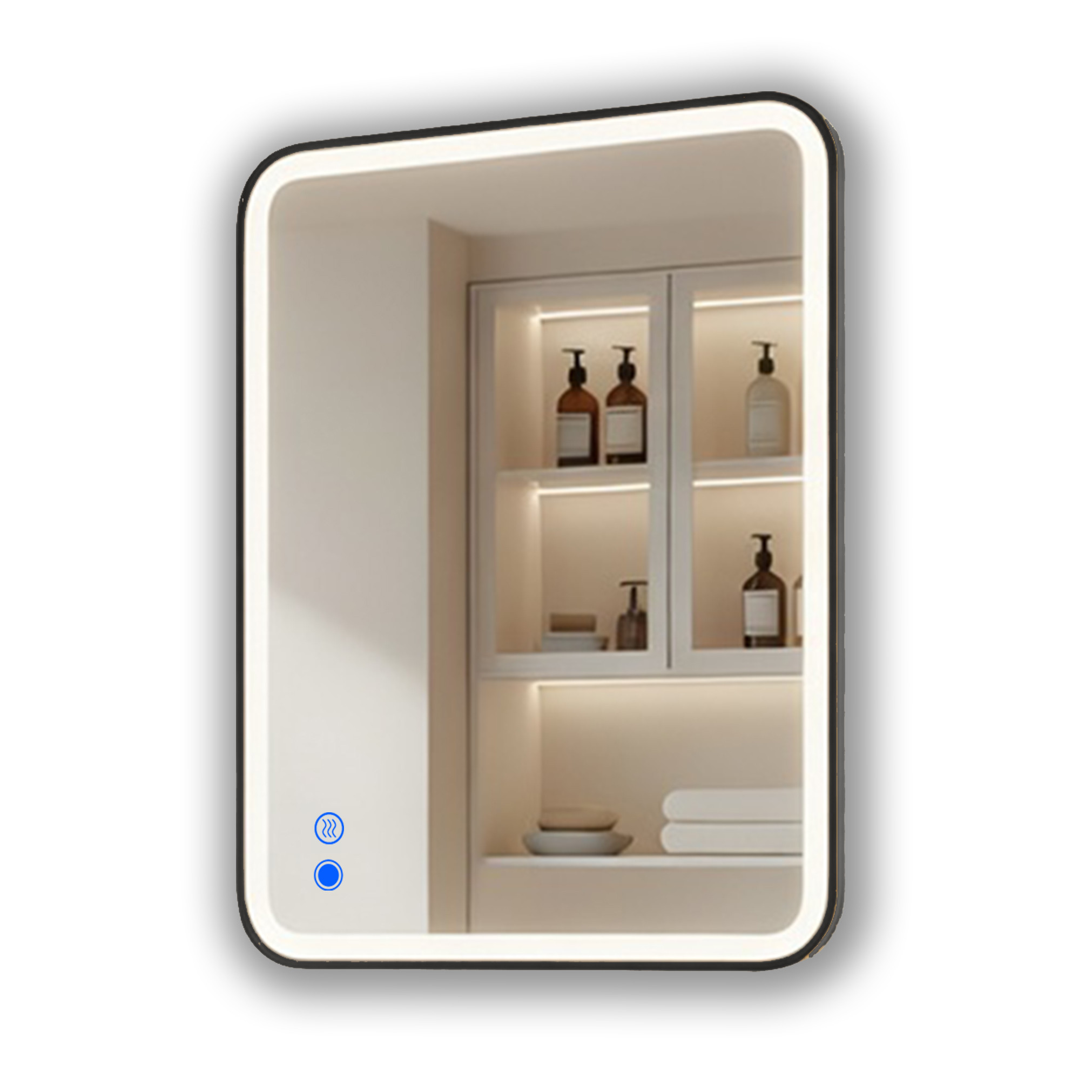Lustro łazienkowe 80x60 czarny mat LED Dual dotyk   mata zaokrąglone