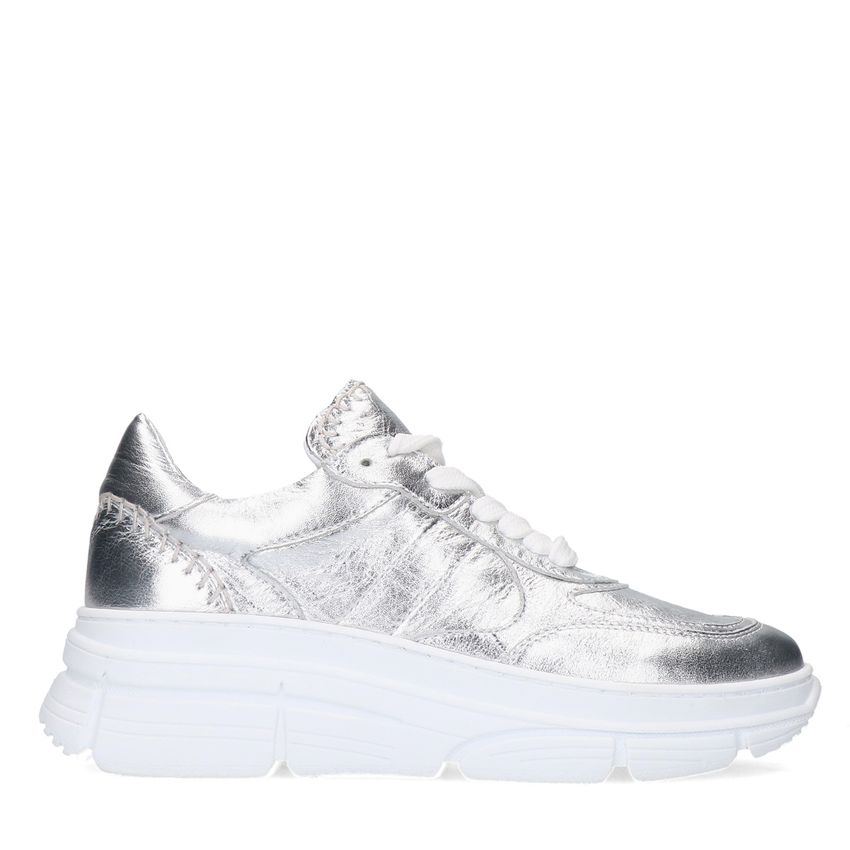 Manfield Zilveren leren sneakers
