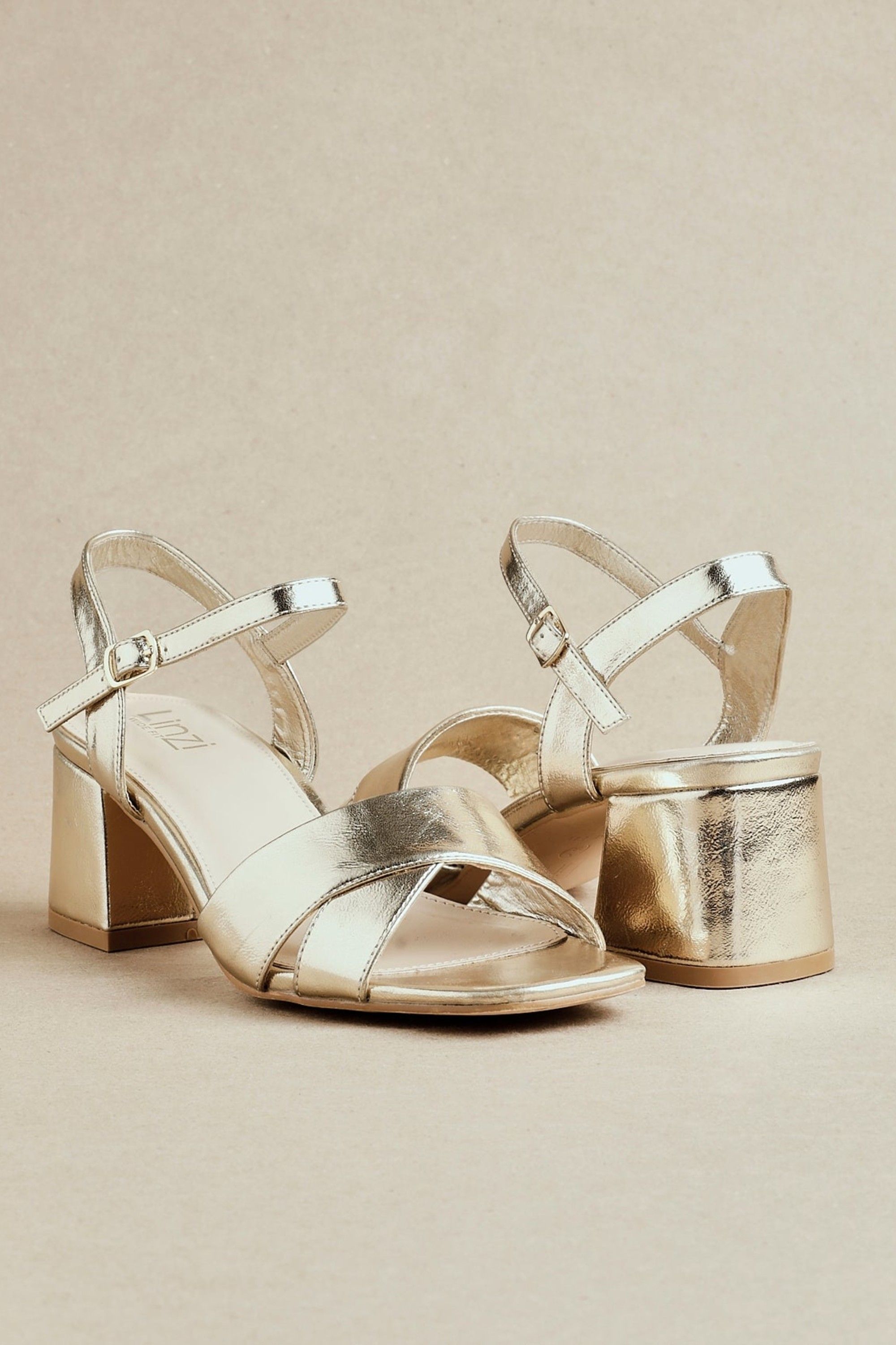 Linzi Vivian Wide Fit Gold Block Heel Sandals