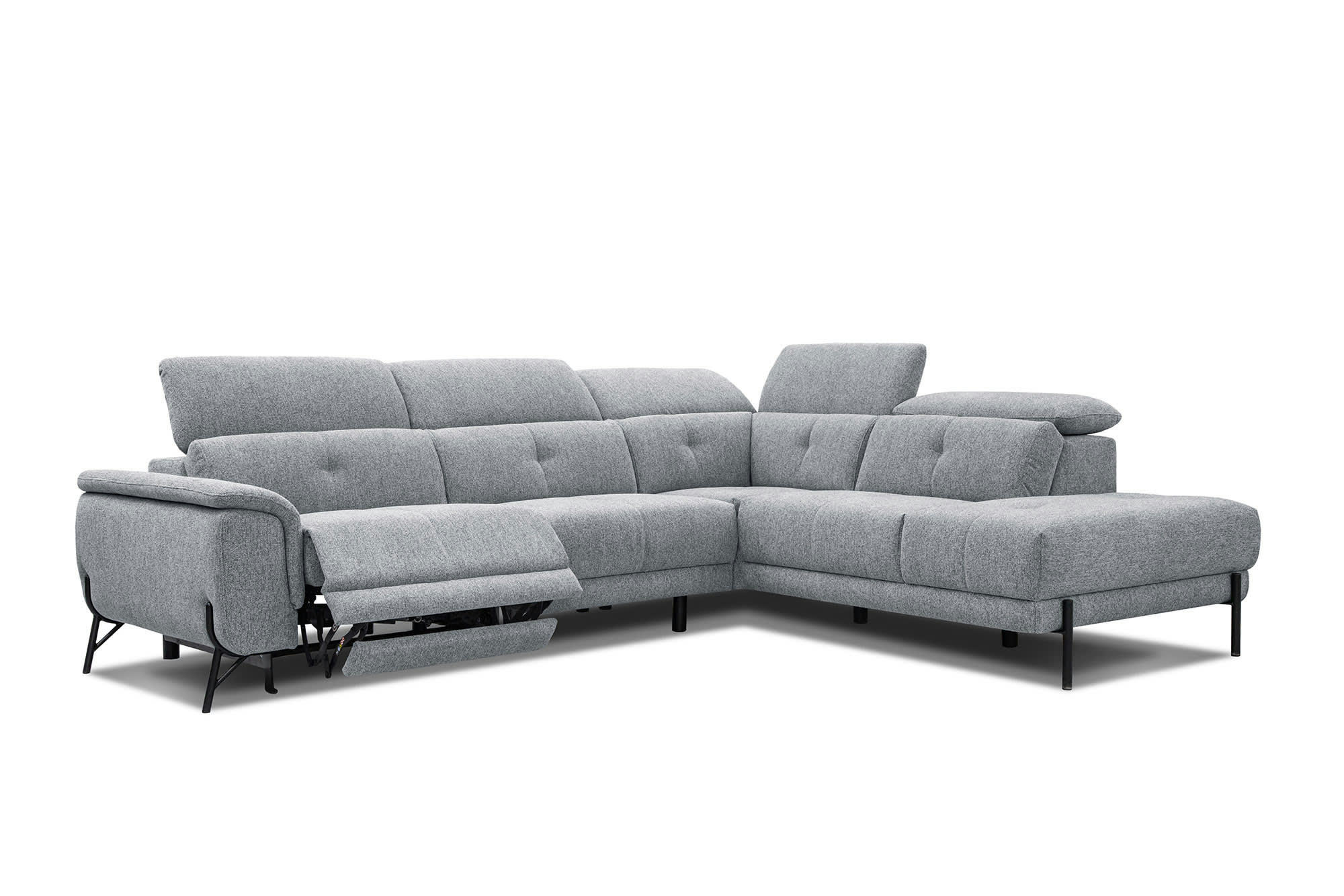 AVENA - Canapé d'angle droit 5 places relax électrique tissu gris clair
