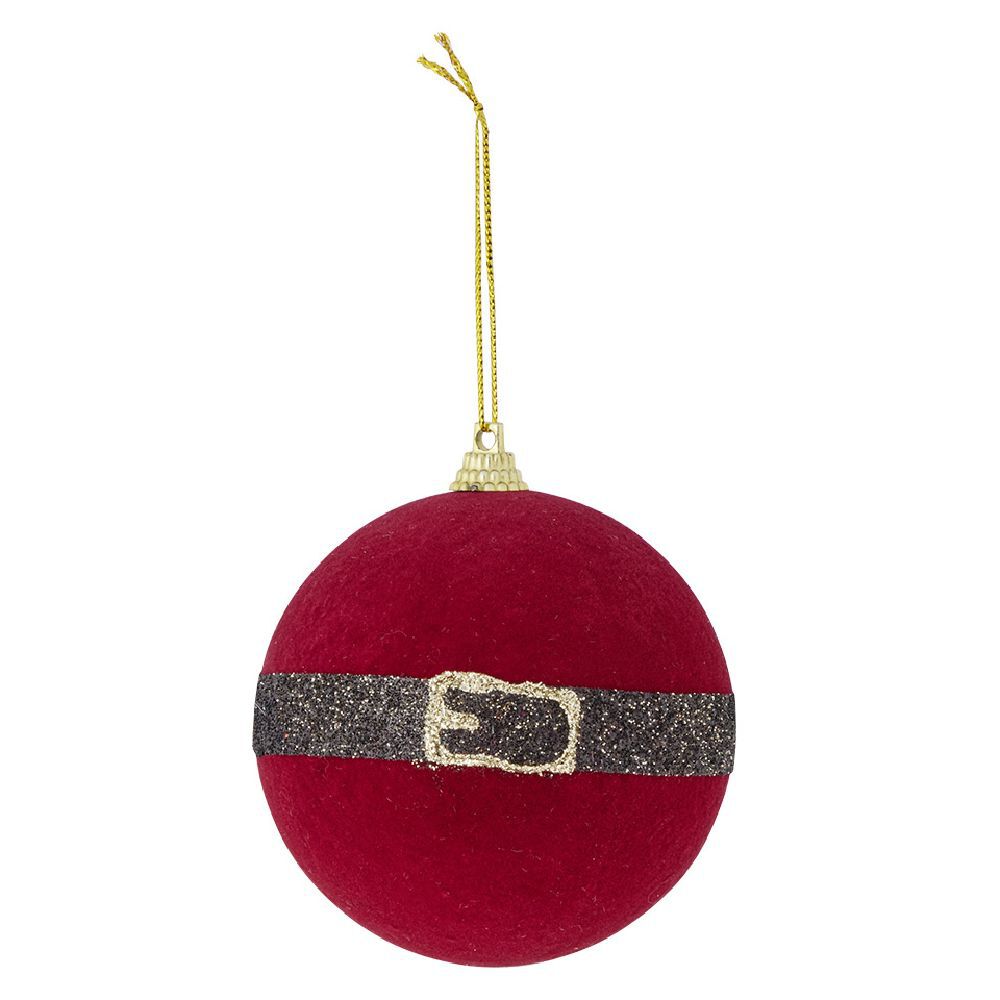 Boule Père No&euml;l ceinture rouge et noir brillant Ø8cm