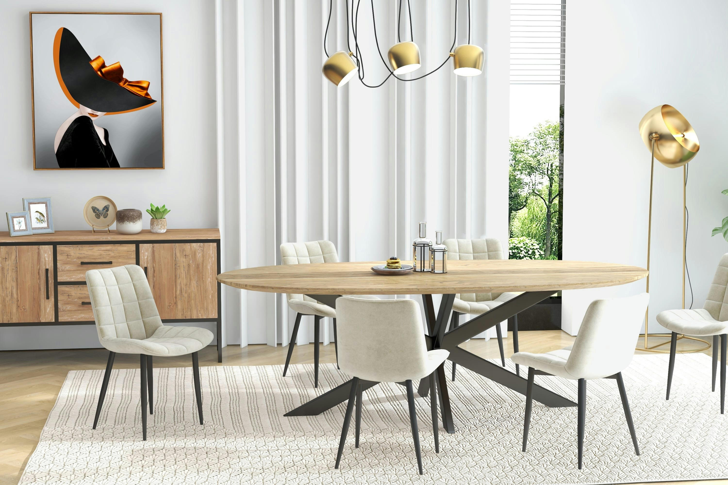 SACHA - Chaise en Velours Vanille et métal noir (x2)