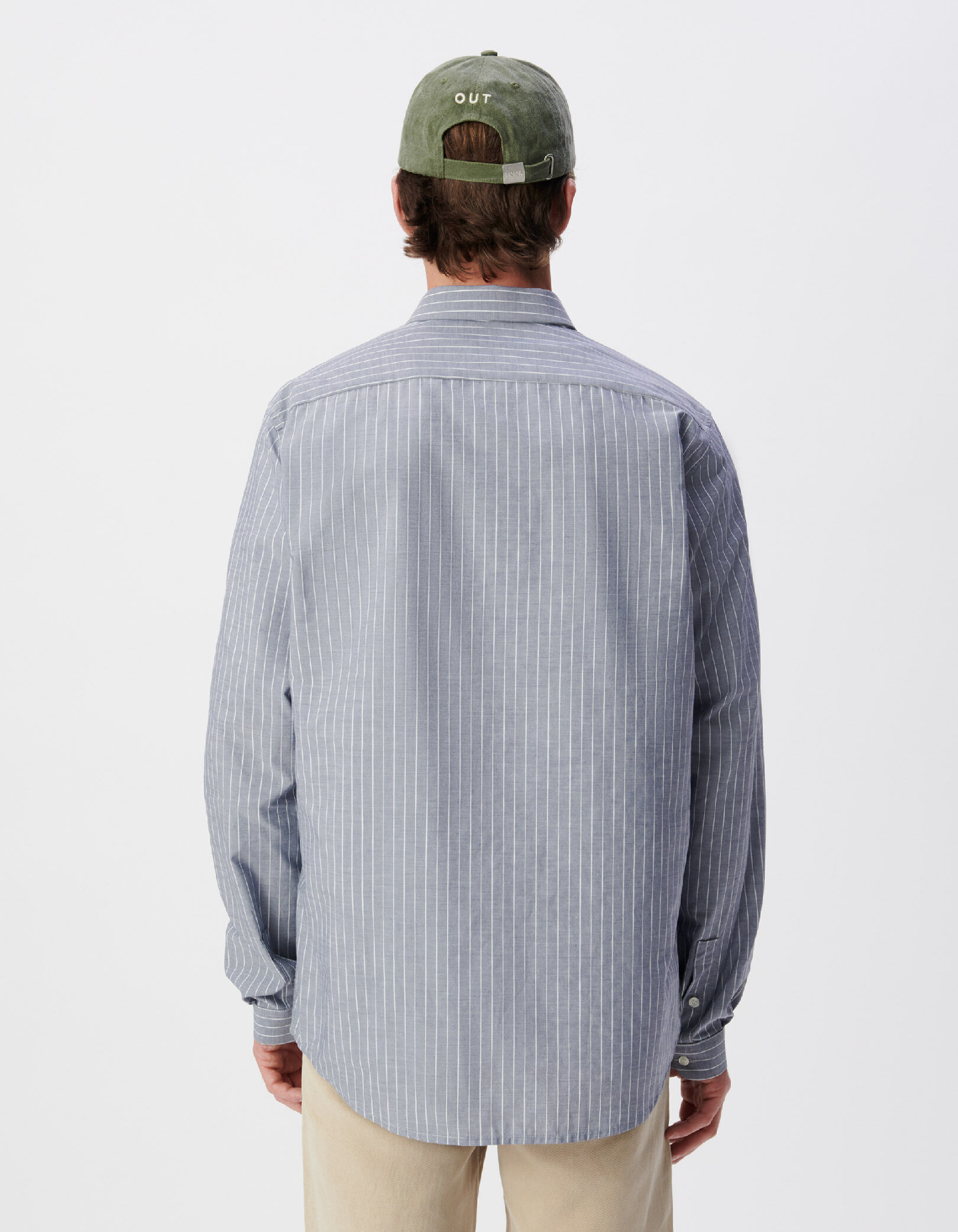 Chemise slim bleu grisé coton bio rayures tennis Homme
