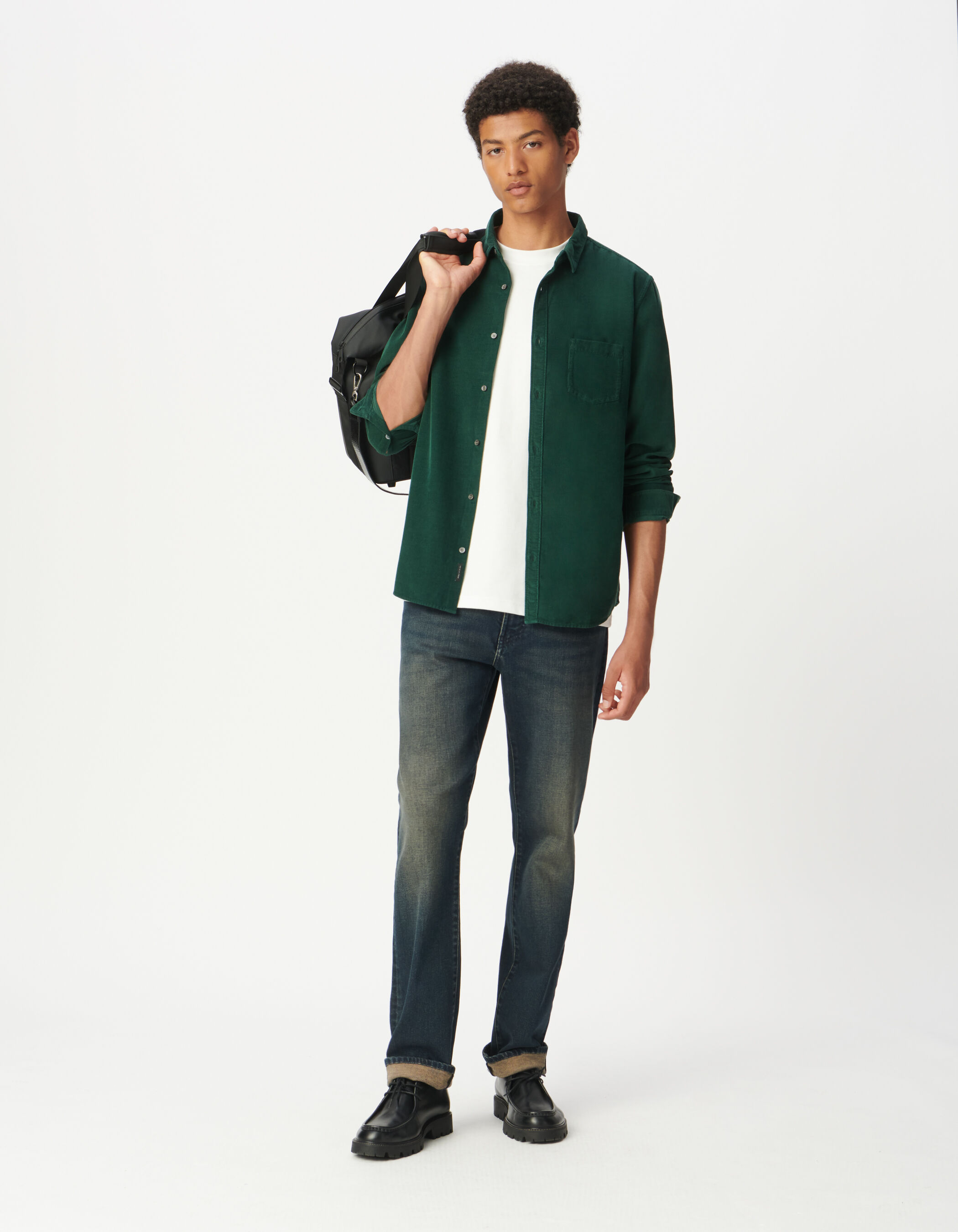 Chemise regular marine coton bio velours milleraies Homme