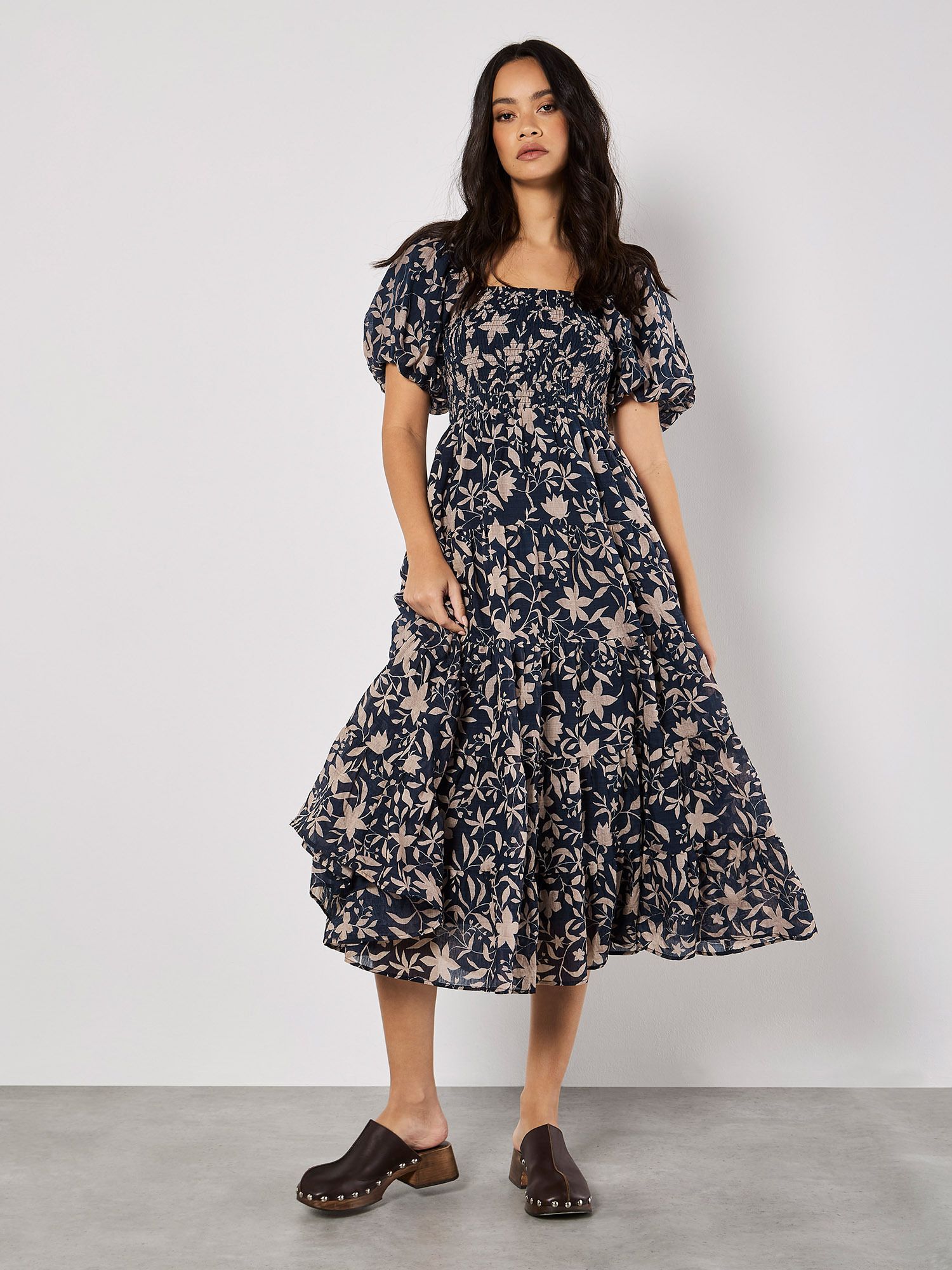 Apricot Sarasa Floral Tiered Midi Dress