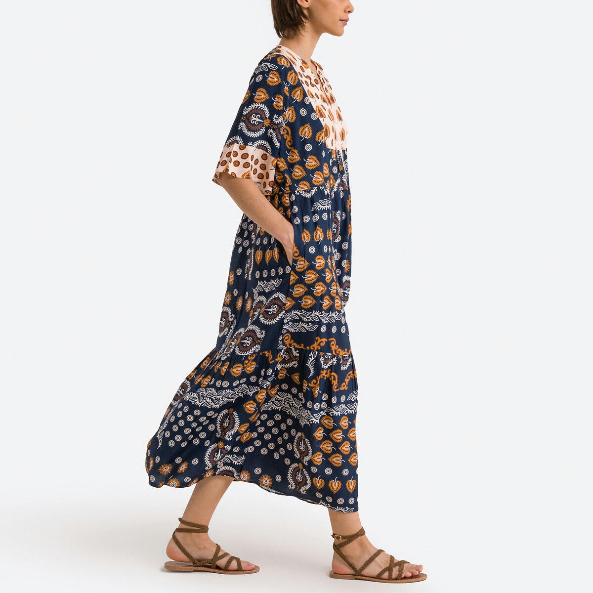 Robe évasée, imprimé ethnique, longue