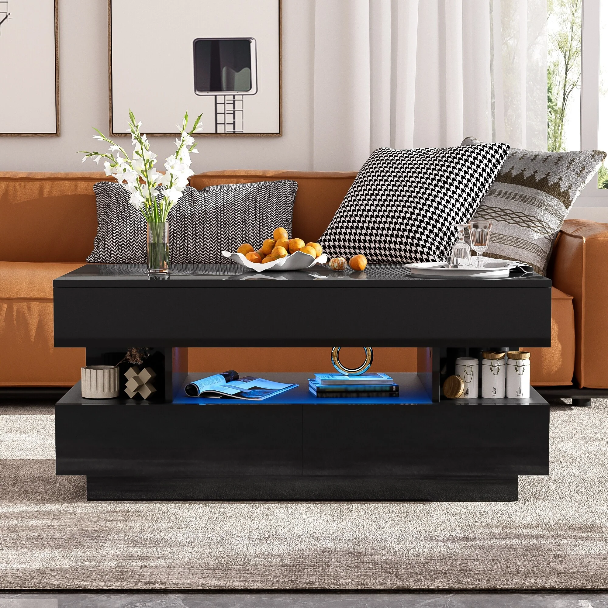 39x19'' Lift-Top Coffee Table with 2 Drawers for Living Room