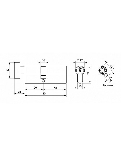 Cylindre de serrure à bouton, 30Bx50mm, anti-arrachement, laiton, 3 clés - THIRARD