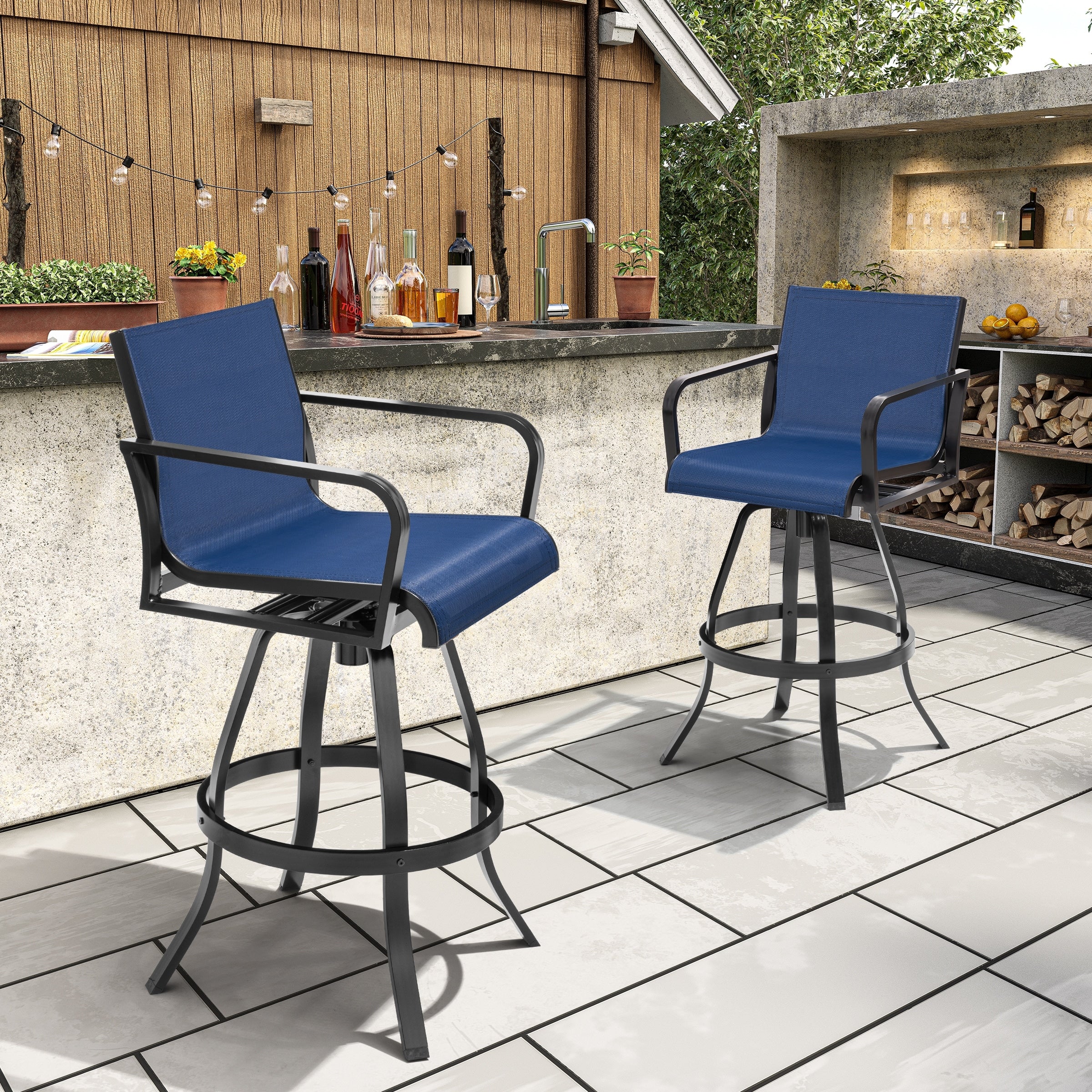 Outdoor Indoor All-weather Swivel Barstool Patio Bar Stools (Set of 2) - See Picture