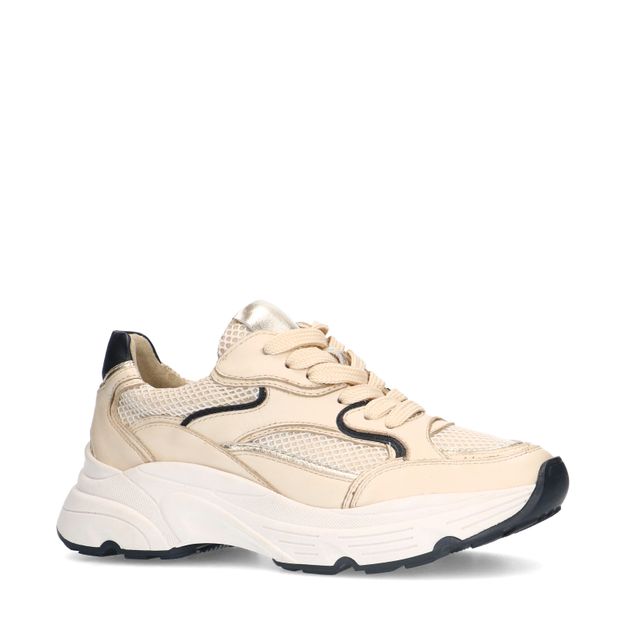 Beige leren sneakers met gouden details