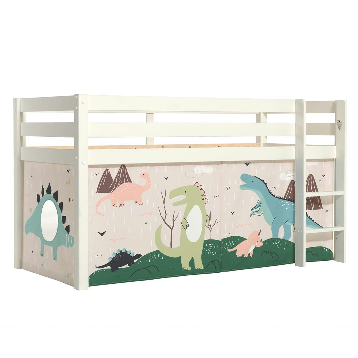 PINO - Lit mi-hauteur 90x200 sommier inclus housse dino blanc