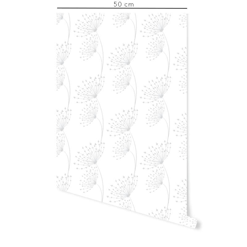 DANDELIONS - Papier peint vinyle adhésif pissenlits gris 50x300 cm