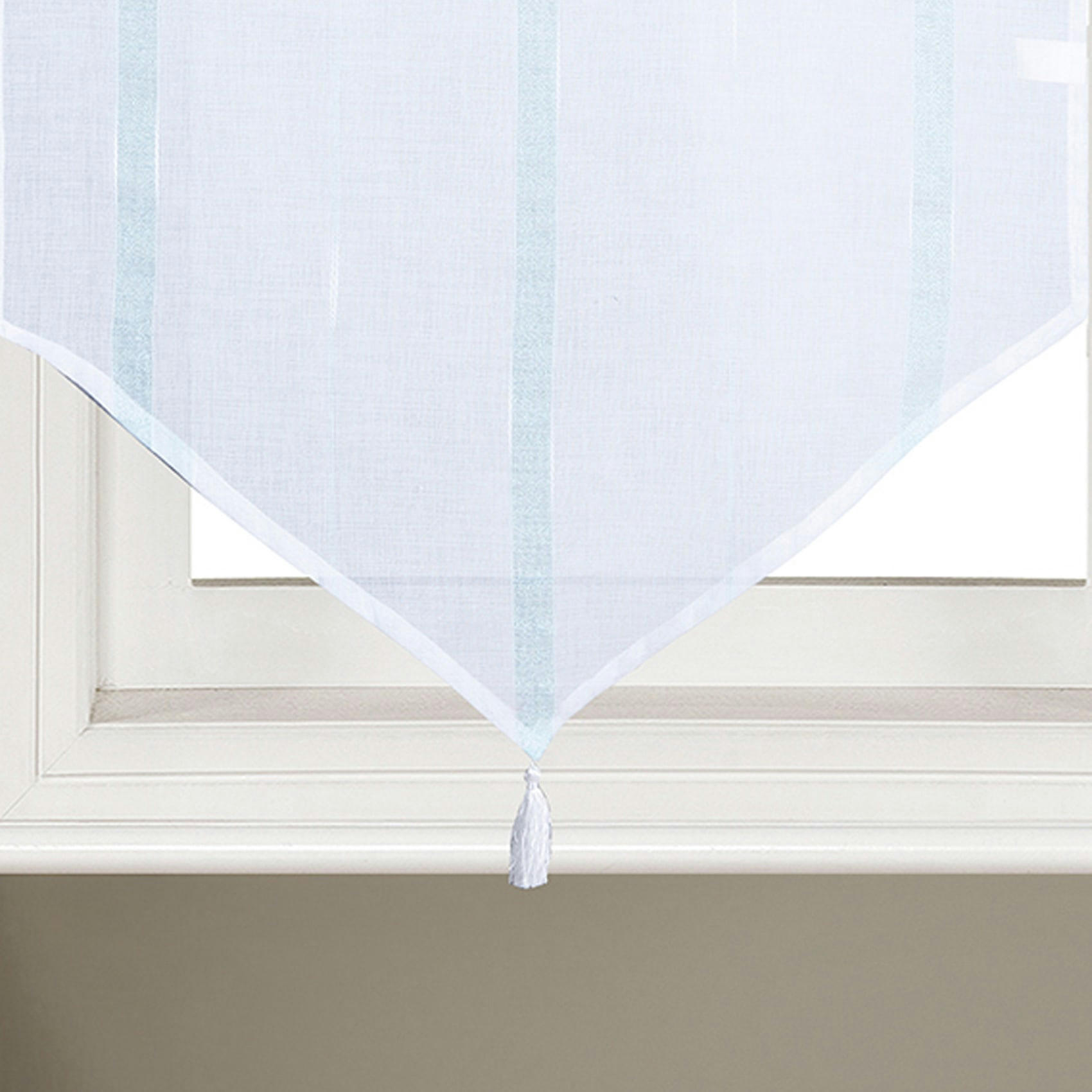 - Paire vitrages à bandes verticales brillantes polyester bleu 60x220 cm