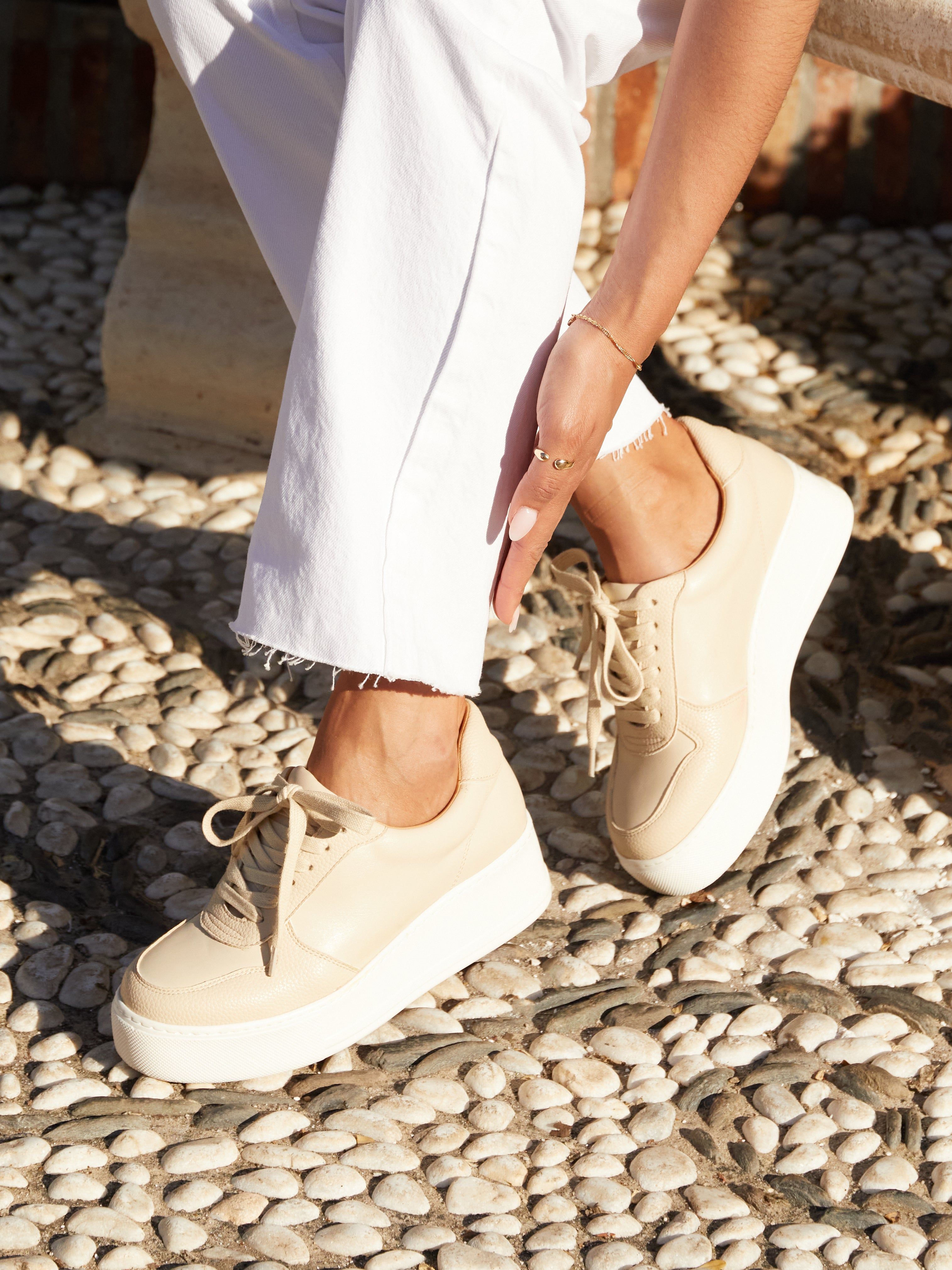 Linzi Twiggy Nude Faux Leather Platform Trainer