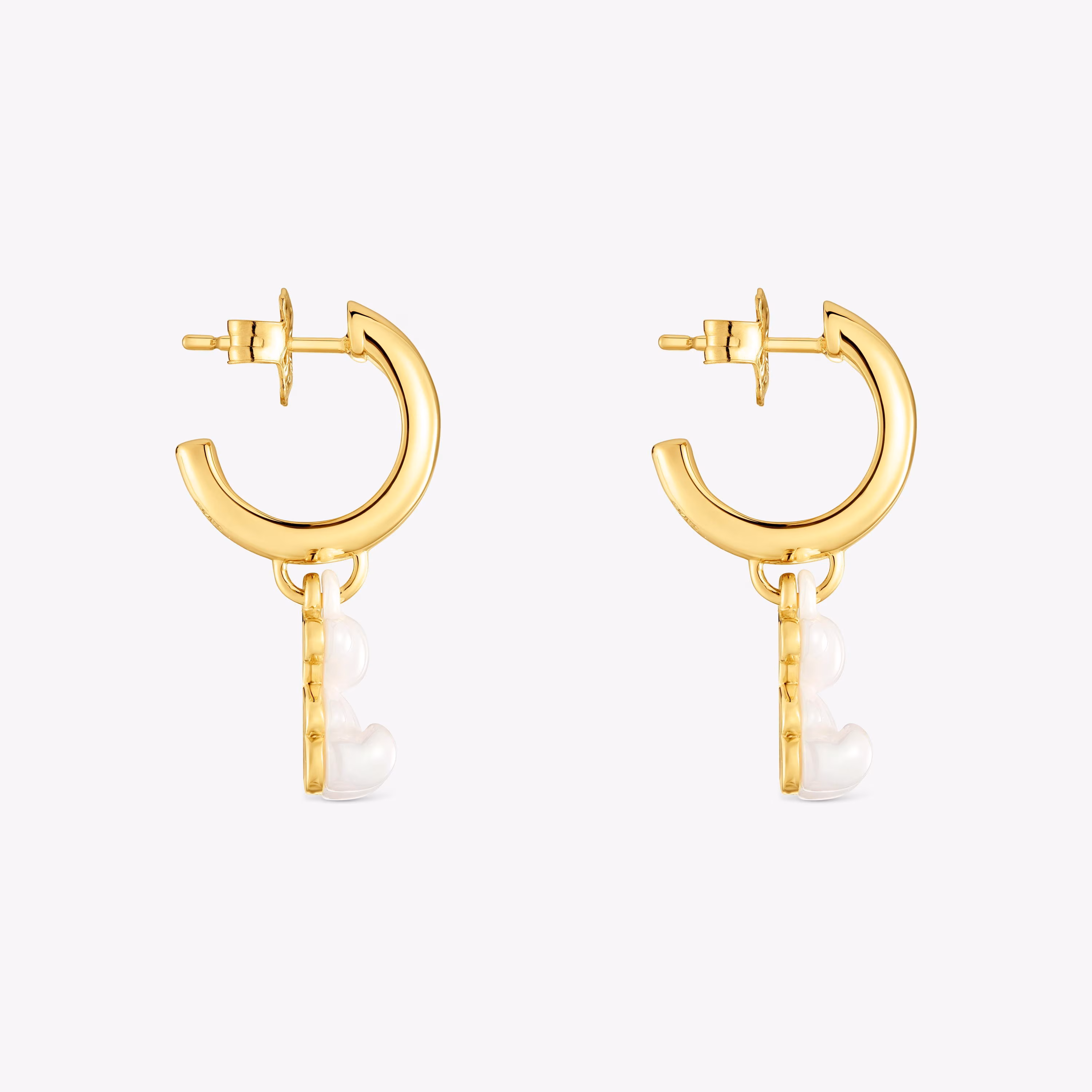 Pendientes de aro con baño de oro 18 kt sobre plata, cerámica blanca y doble oso Bold Bear