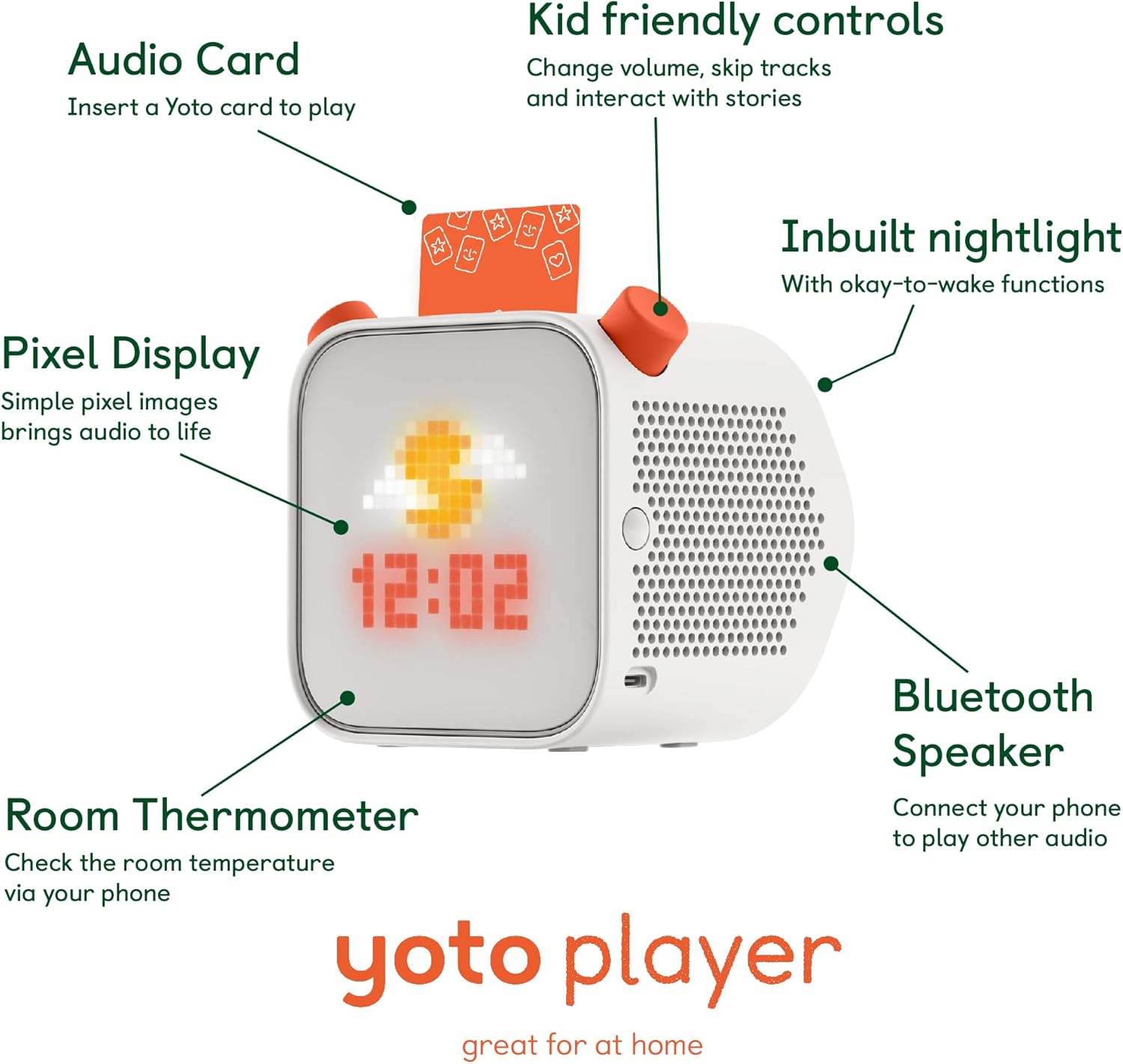 YOTO Player (3rd Gen.) + Make Your Own Card – Kids Bluetooth Audio Speaker, All-in-1 Screen-Free Device for Stories Music Podcasts Radio White Noise Thermometer Nightlight Ok-to-Wake Alarm Clock