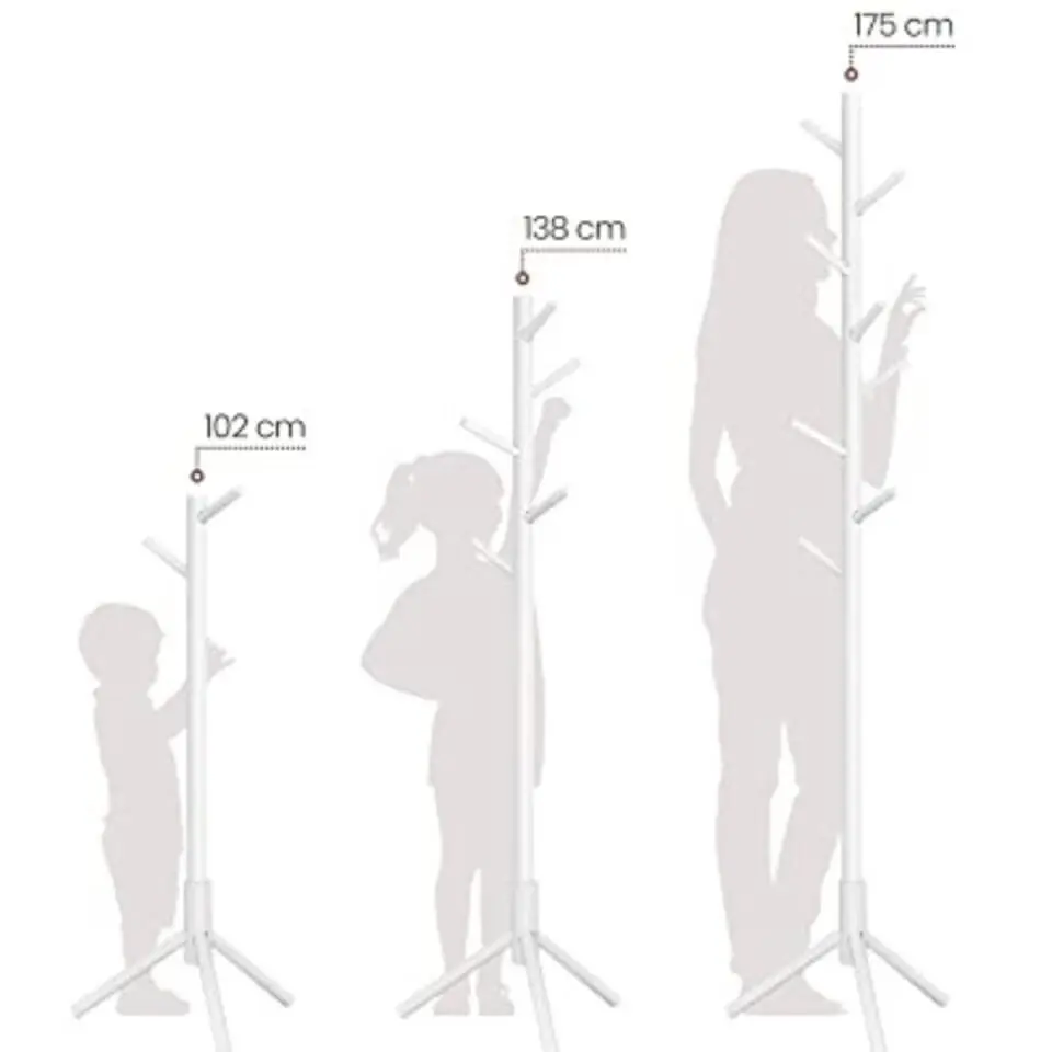 Massief houten staande kapstok in boomvorm - 8 haken, 3 hoogte-opties